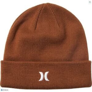Hurley Icon Cuffed Knit Beanie Hat Cap Brown One Size